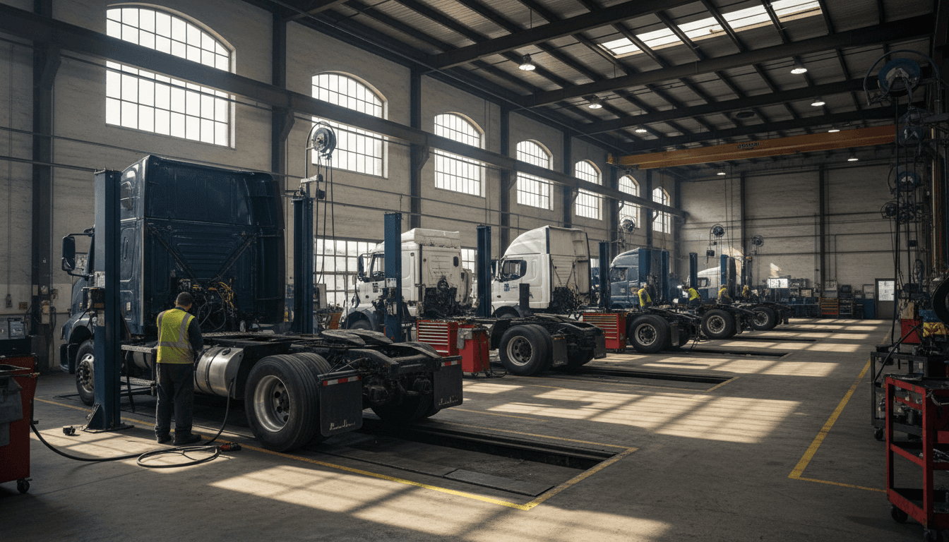 Heavy duty truck parked in lot