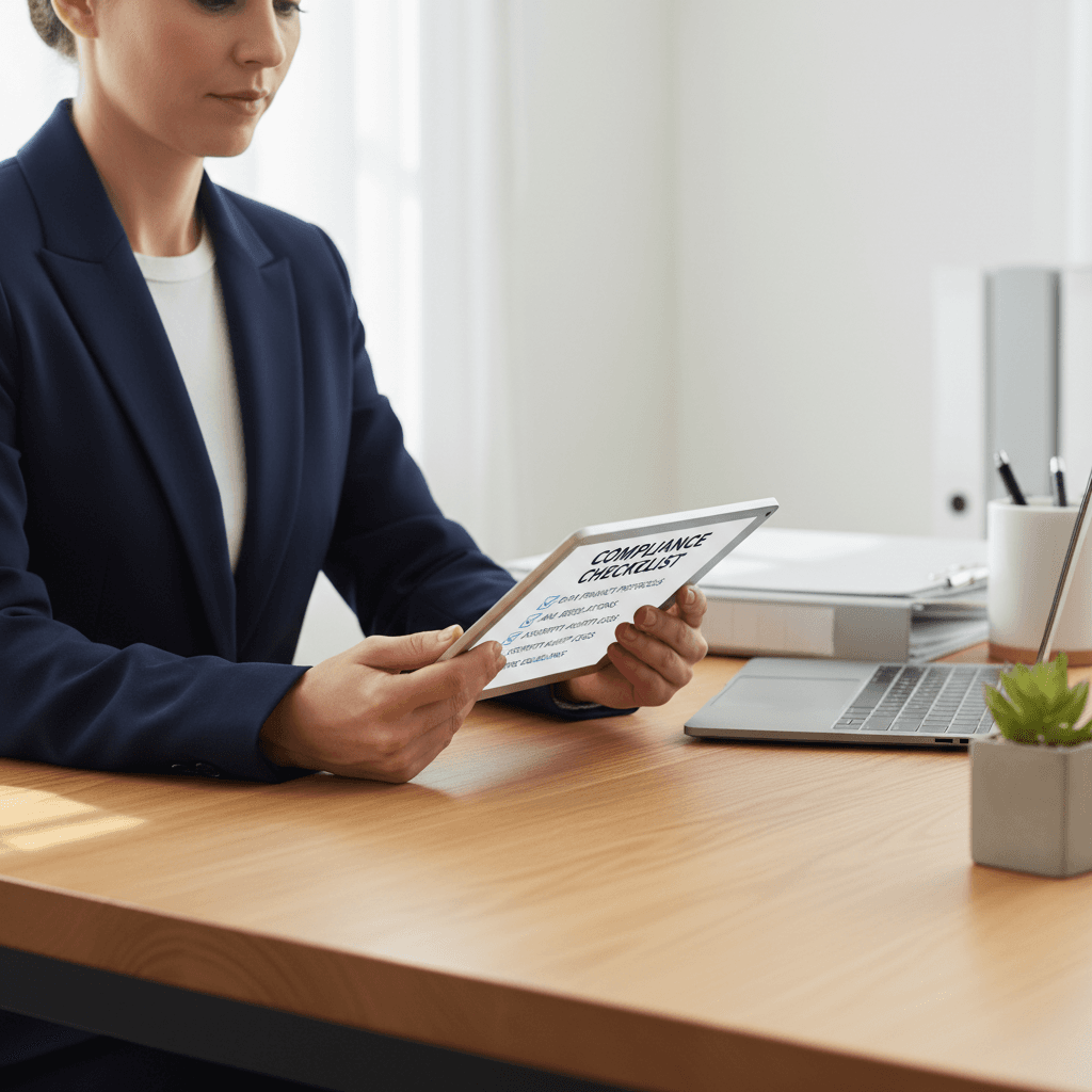 Business owner reviewing documents on tablet